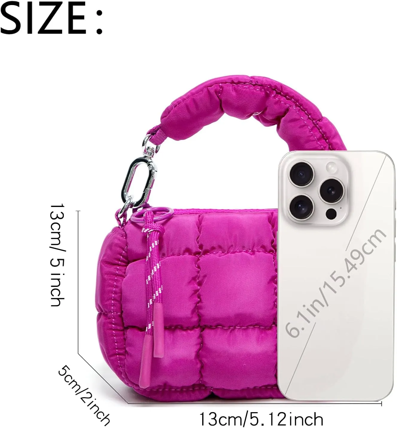 Mini Quilted Wristlet Bag for Women, Puffer Handbags,Evening Bags,Charm Lipstick Bag,Cute bag Charm for Gift