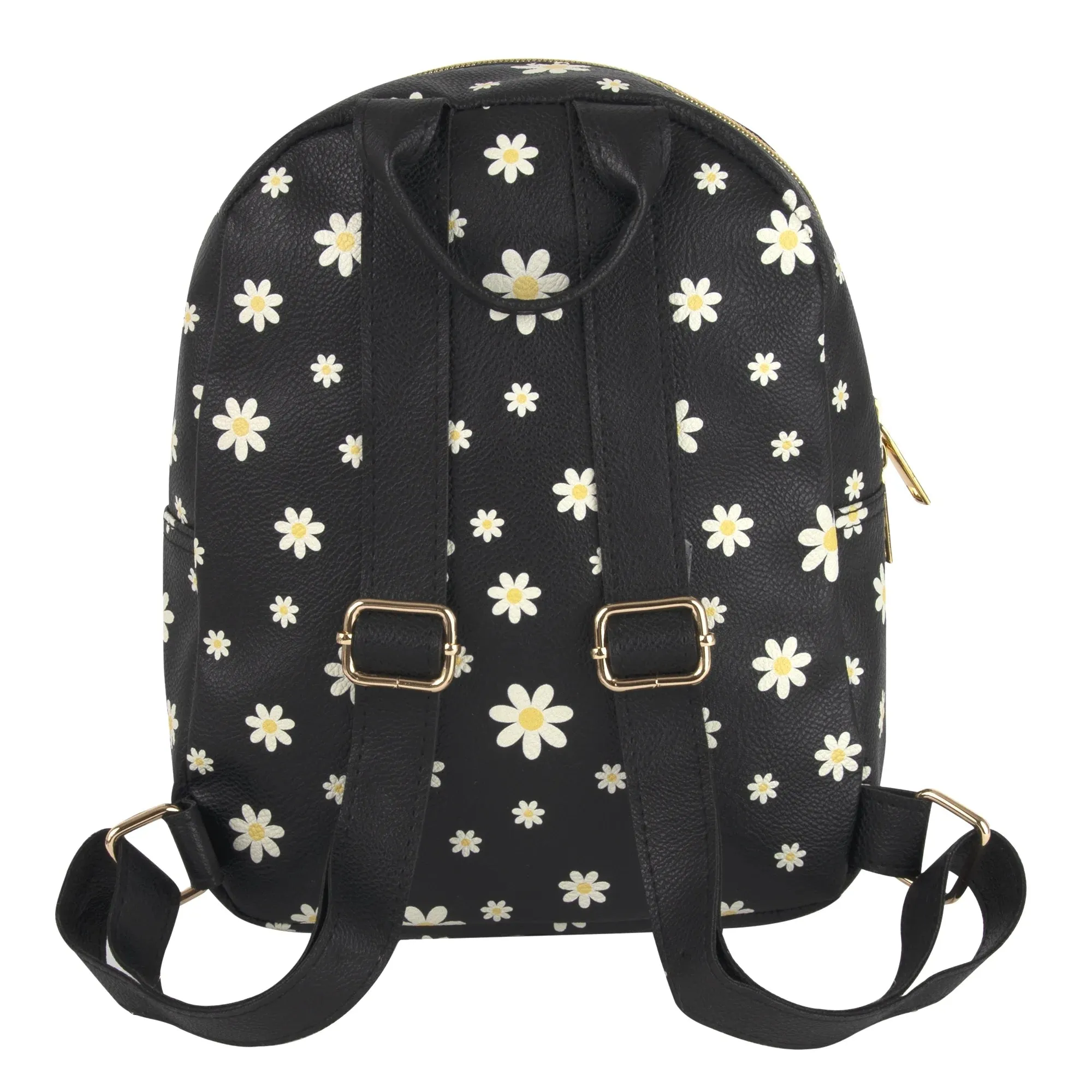 Mini Waterproof Vegan Leather Backpack for Women, Teens and Girls for Work, School, Recreation, Commuting & Traveling in Black Flowers