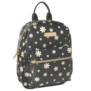 Mini Waterproof Vegan Leather Backpack for Women, Teens and Girls for Work, School, Recreation, Commuting & Traveling in Black Flowers