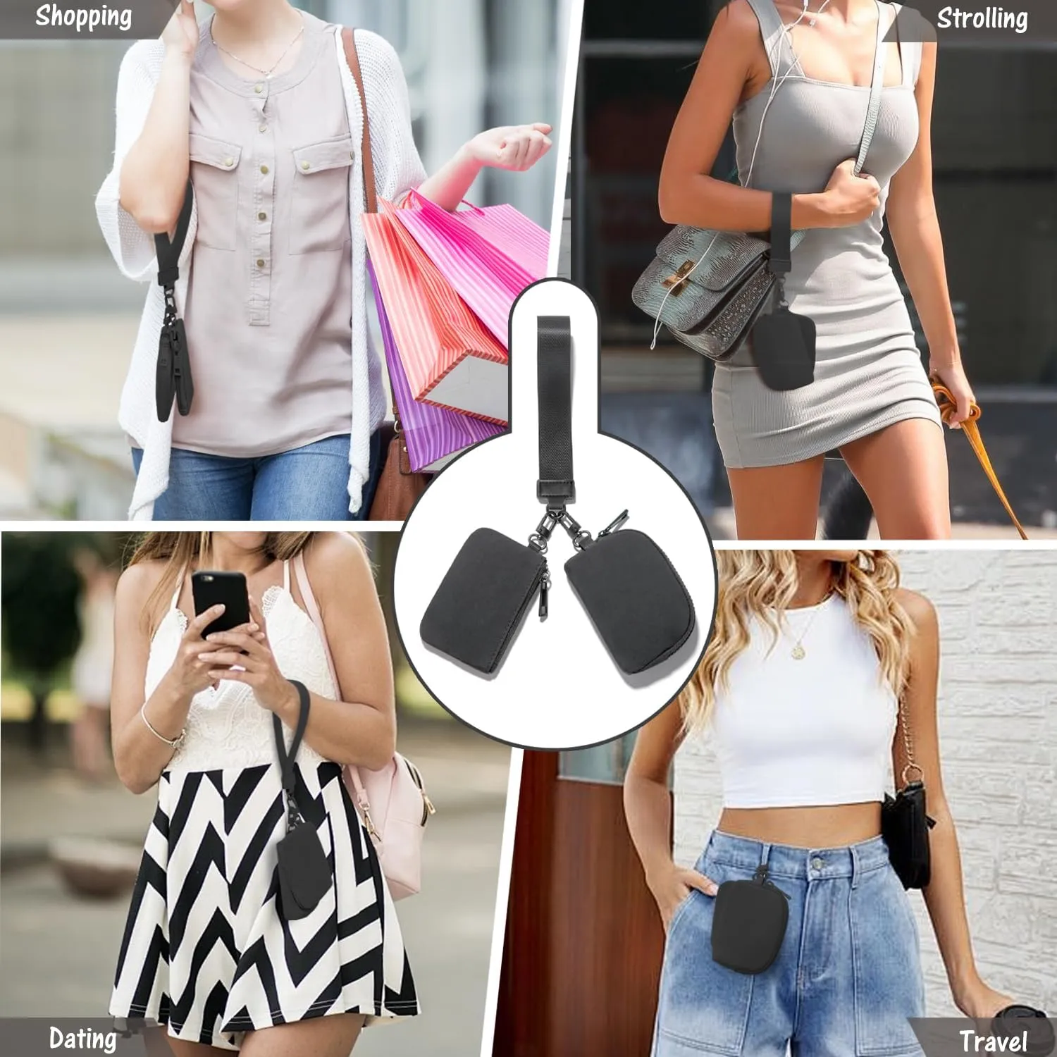 Mini Zip Around Wristlet Wallets for Women Small Portable Coin Purse Dual Pouch Keychain Wristlet Gifts for Women Travel Sports Outdoors (Dark Gray)