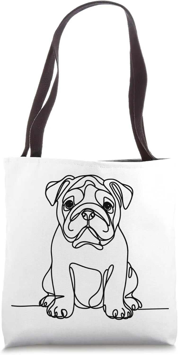 Minimalist English Bulldog, Cute Bulldog One-line Art Tote Bag