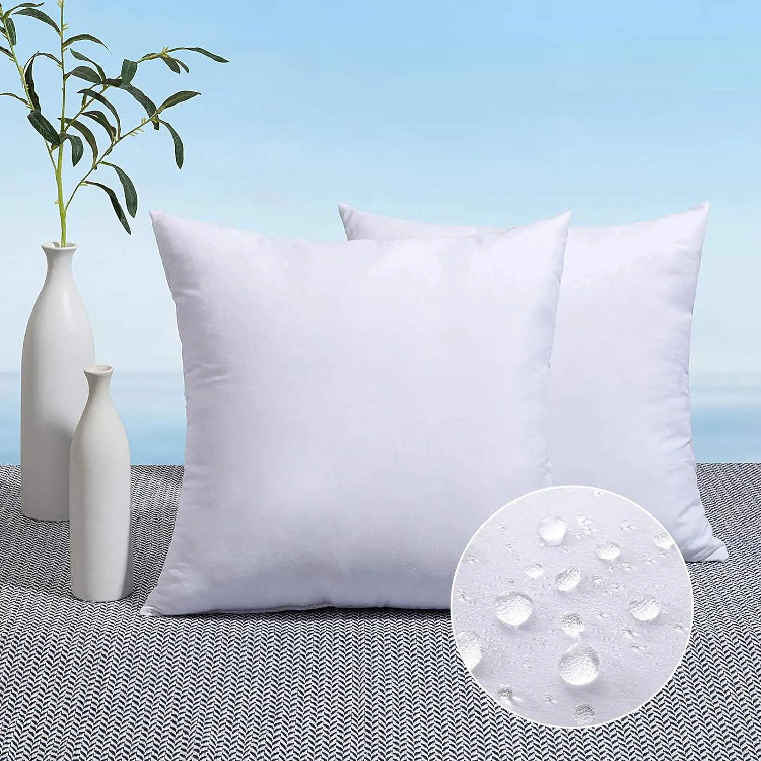 MIULEE Pack of 2 18x18 Outdoor Pillow Inserts, Outdoor Throw Pillows Water-Resistant Decorative Premium Square Pillow Stuffer Sham for Porch Swing Couch Sofa Cushion Patio Furniture