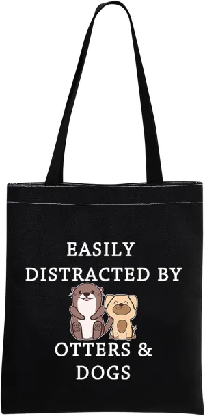 MNIGIU Otter Gift Dog Lover Makeup Bag Easily Distracted by Otters and Dogs Zipper Pouch Bag Gift (O-TTT Black)