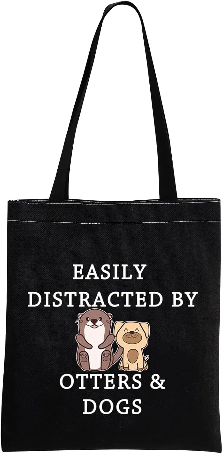 MNIGIU Otter Gift Dog Lover Makeup Bag Easily Distracted by Otters and Dogs Zipper Pouch Bag Gift (O-TTT Black)