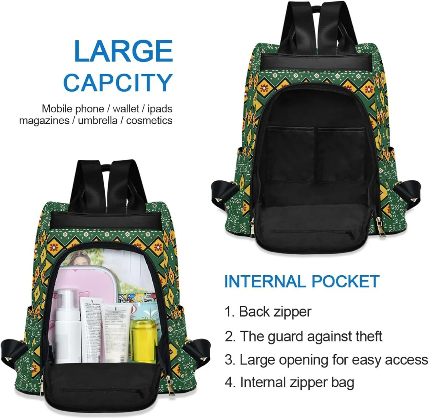 MNSRUU Women Backpack Purse Retro Flowers Boho Backpack for Women Anti-theft Shoulder Bag Carry On Backpack Lightweight Rucksack Fashion Travel Ladies Bags