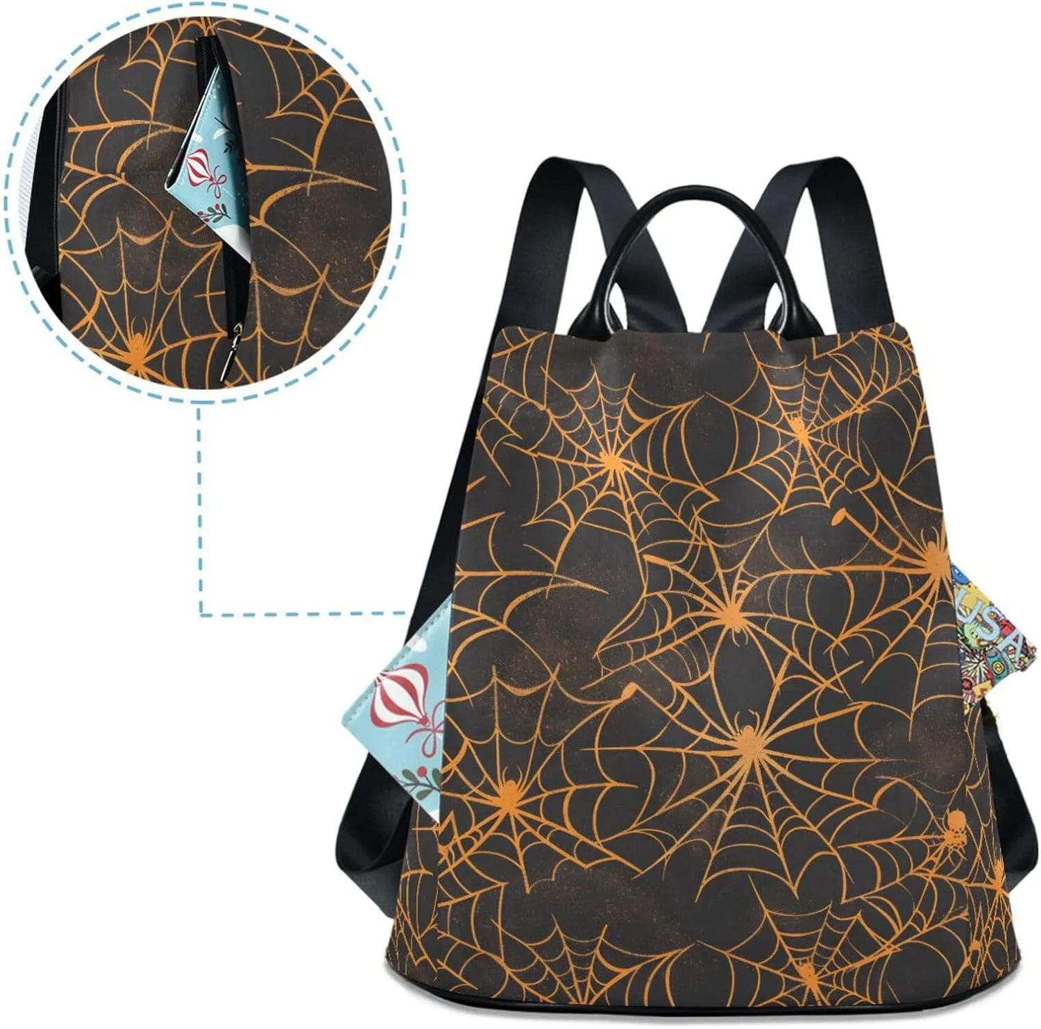 MNSRUU Women Backpack Purse Spiders and Webs Halloween Backpack for Women Anti-theft Shoulder Bag Carry On Backpack Lightweight Rucksack Fashion Travel Ladies Bags