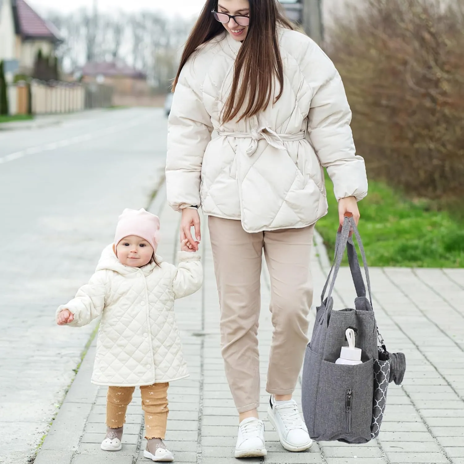 Moclever Diaper Bag Tote Baby Diaper Bag w/14 Pockets 2 Burp Cloths, Multifunctional Diaper Changing Tote Bag