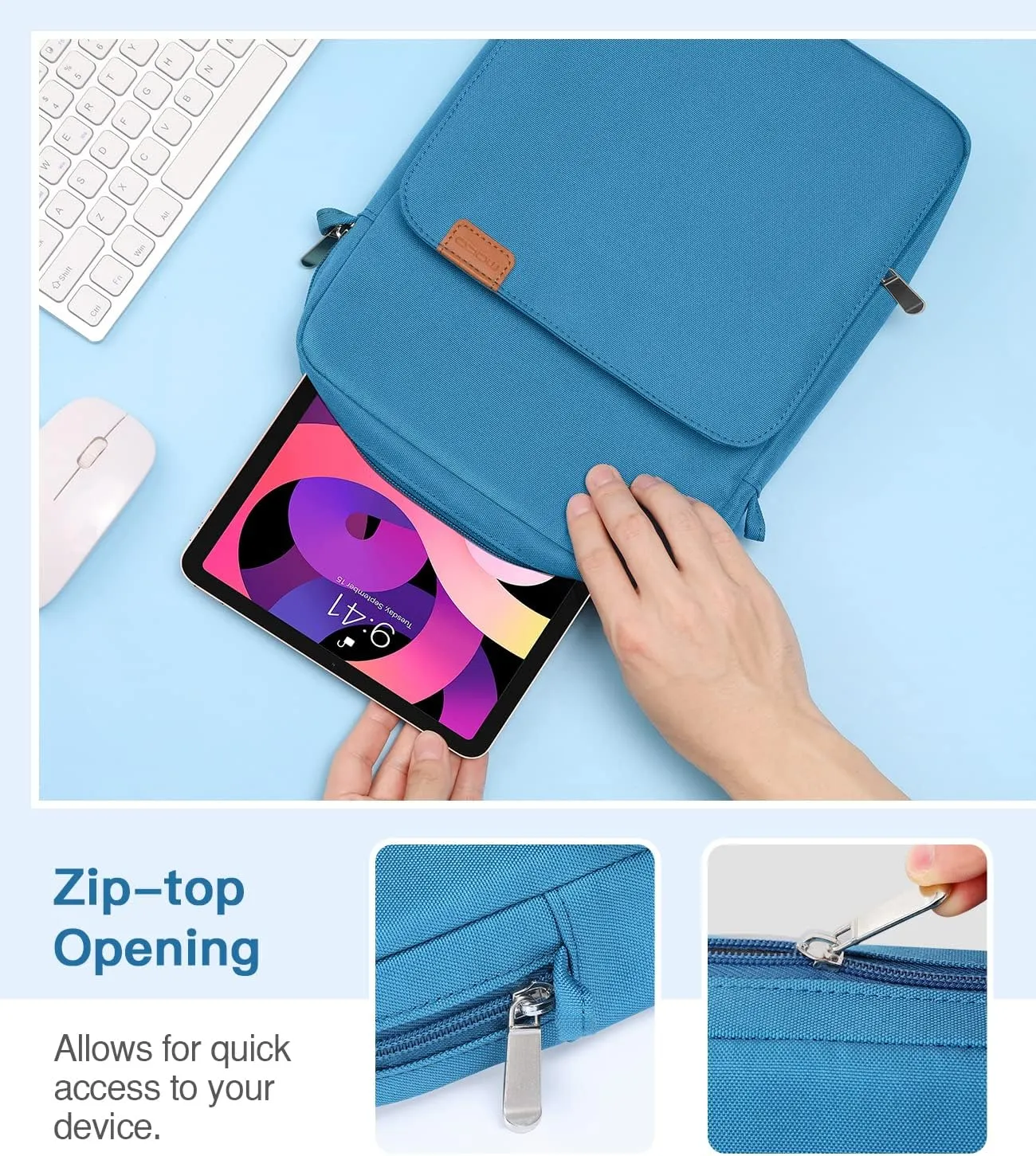 MoKo 9-11 Inch Tablet Sleeve Bag Handle Carrying Case with Shoulder Strap Fits 11inch iPad Air M3, iPad A16 2025, iPadPro 11", iPad10/9/8/7th Gen 10.2, Air 5/4th 10.9, Tab S8/S9 11", Peacock Blue