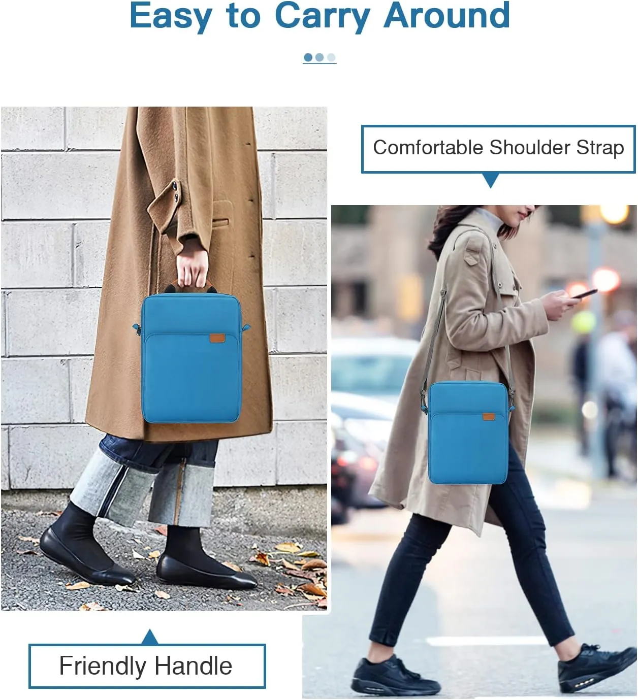 MoKo 9-11 Inch Tablet Sleeve Bag Handle Carrying Case with Shoulder Strap Fits 11inch iPad Air M3, iPad A16 2025, iPadPro 11", iPad10/9/8/7th Gen 10.2, Air 5/4th 10.9, Tab S8/S9 11", Peacock Blue