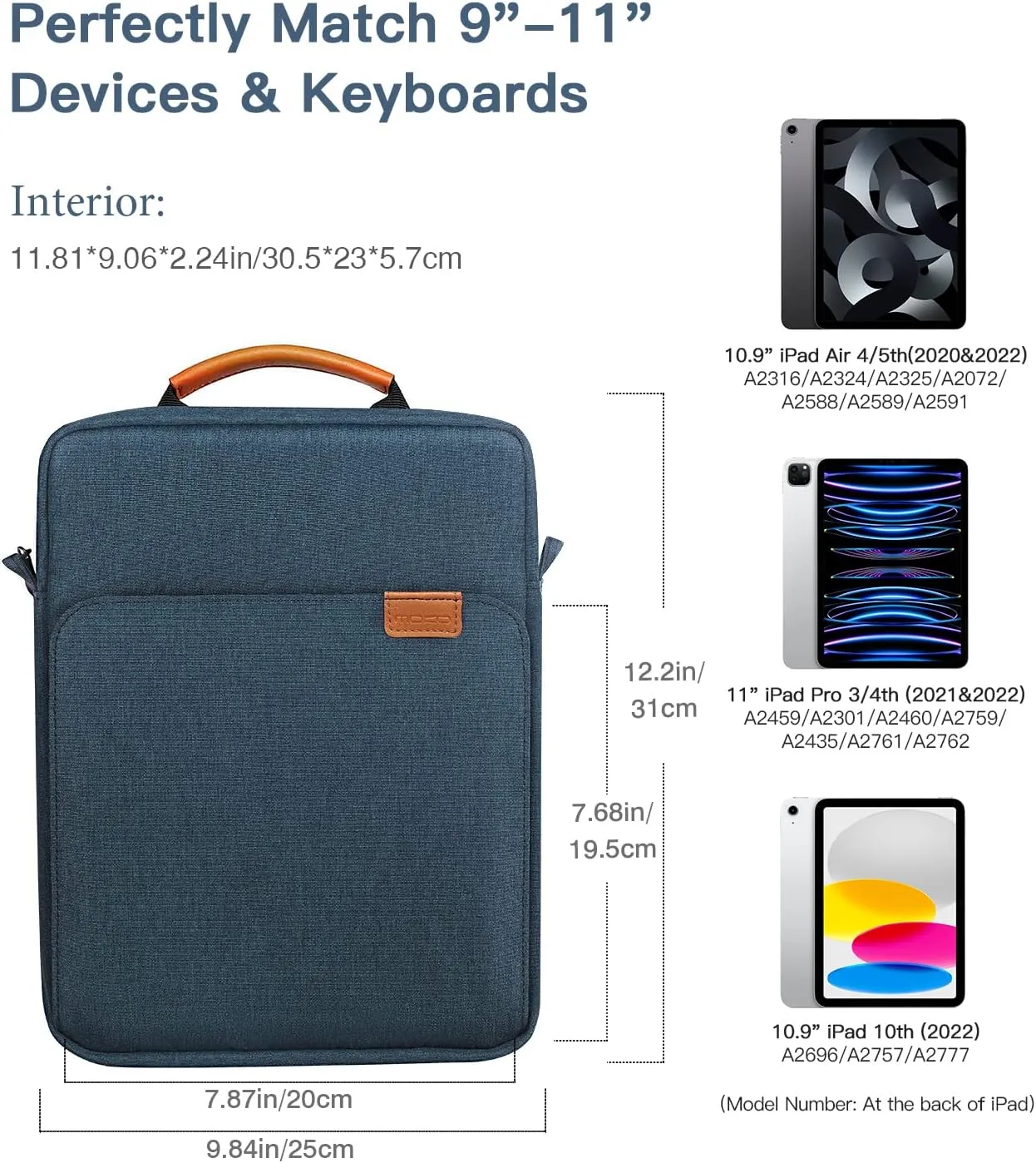 MoKo 9-11 Inch Tablet Sleeve Bag Handle Carrying Case with Shoulder Strap Fits 11inch iPad Air M3, iPad A16 2025, Pro 11 inch, iPad 10/9/8/7th Gen, Tab S8/S9 11", Indigo