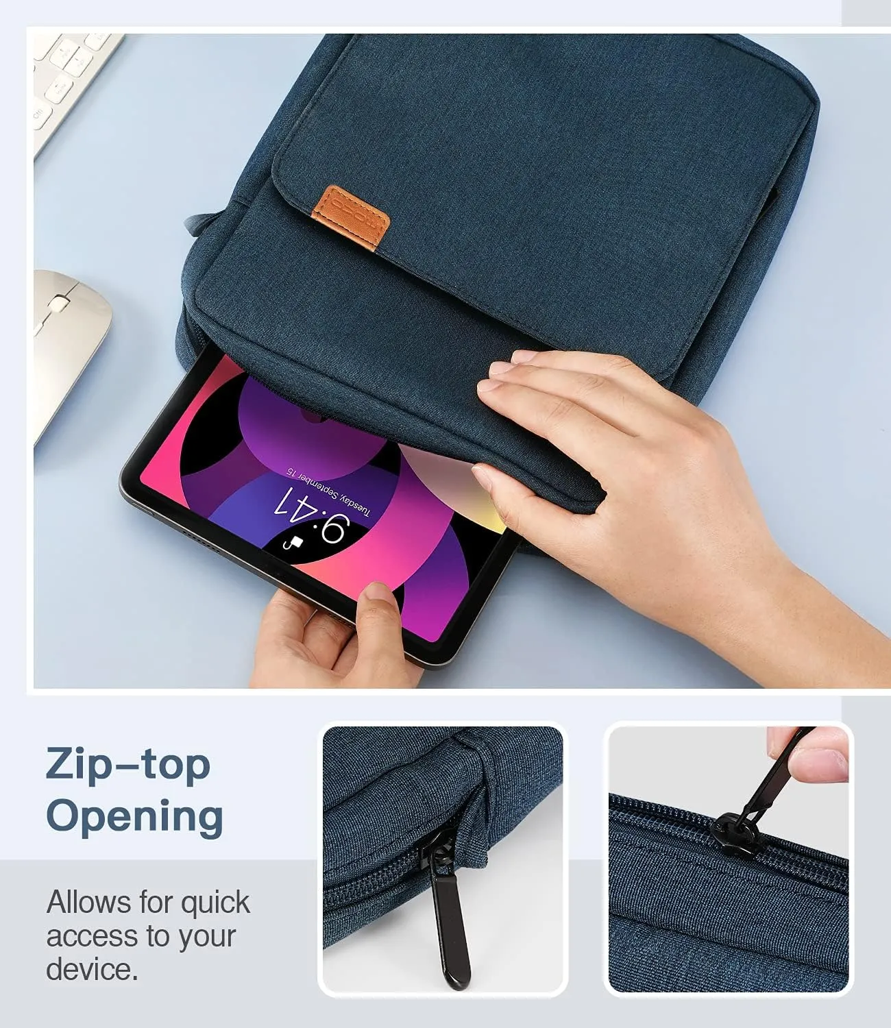 MoKo 9-11 Inch Tablet Sleeve Bag Handle Carrying Case with Shoulder Strap Fits 11inch iPad Air M3, iPad A16 2025, Pro 11 inch, iPad 10/9/8/7th Gen, Tab S8/S9 11", Indigo