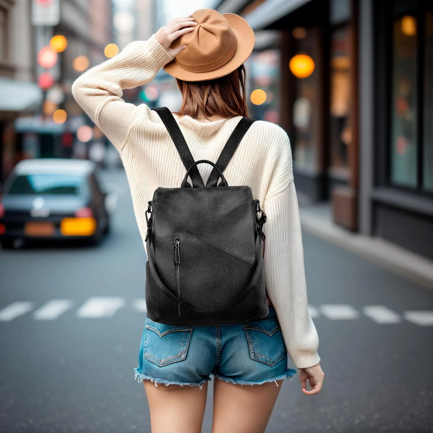 molshine Anti Theft Backpack,Fashion Casual Travel PU Leather Daypack Bag Shoulder Rucksack Handbags for Women HB041
