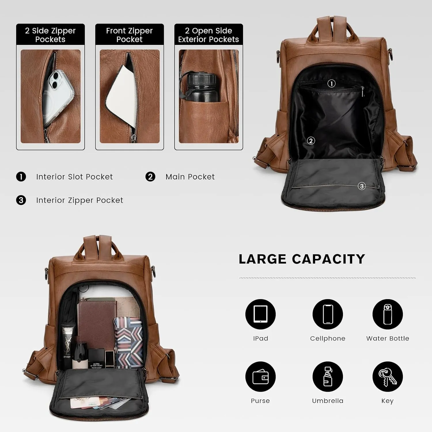 molshine Anti Theft Backpack,Fashion Casual Travel PU Leather Daypack Bag Shoulder Rucksack Handbags for Women HB041