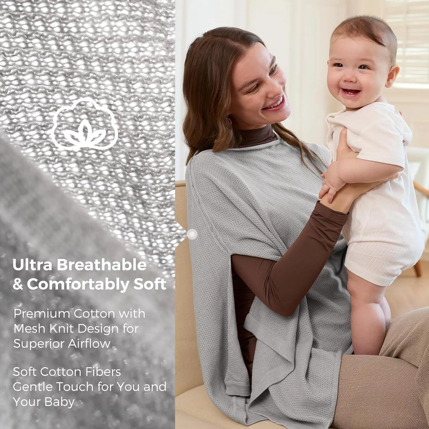 Momcozy Nursing Cover for Breastfeeding, Breathable Soft Privacy Poncho, Multi-Use Nursing Shawl, Portable Breast Feeding Covers for Women, Includes Laundry Bag