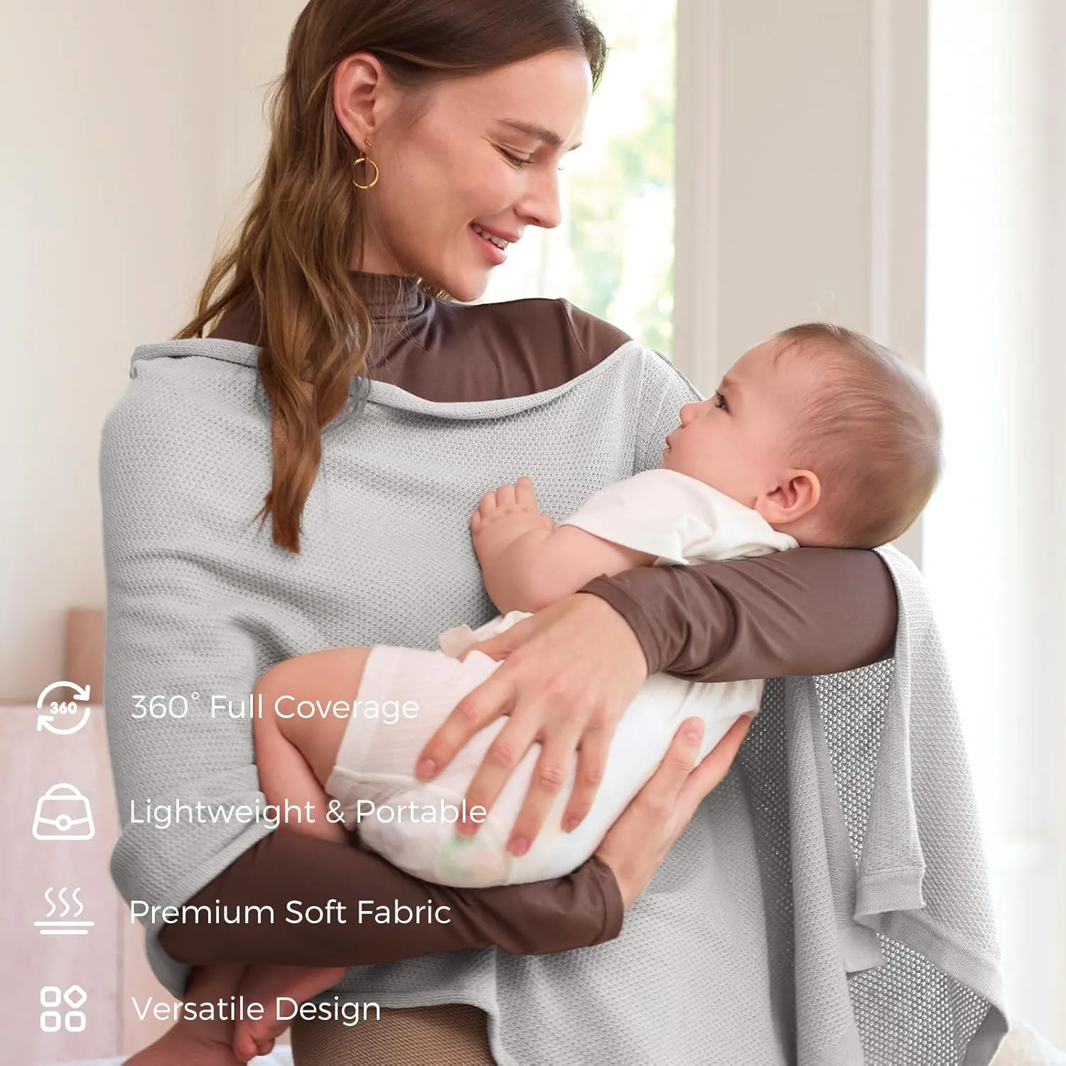 Momcozy Nursing Cover for Breastfeeding, Breathable Soft Privacy Poncho, Multi-Use Nursing Shawl, Portable Breast Feeding Covers for Women, Includes Laundry Bag
