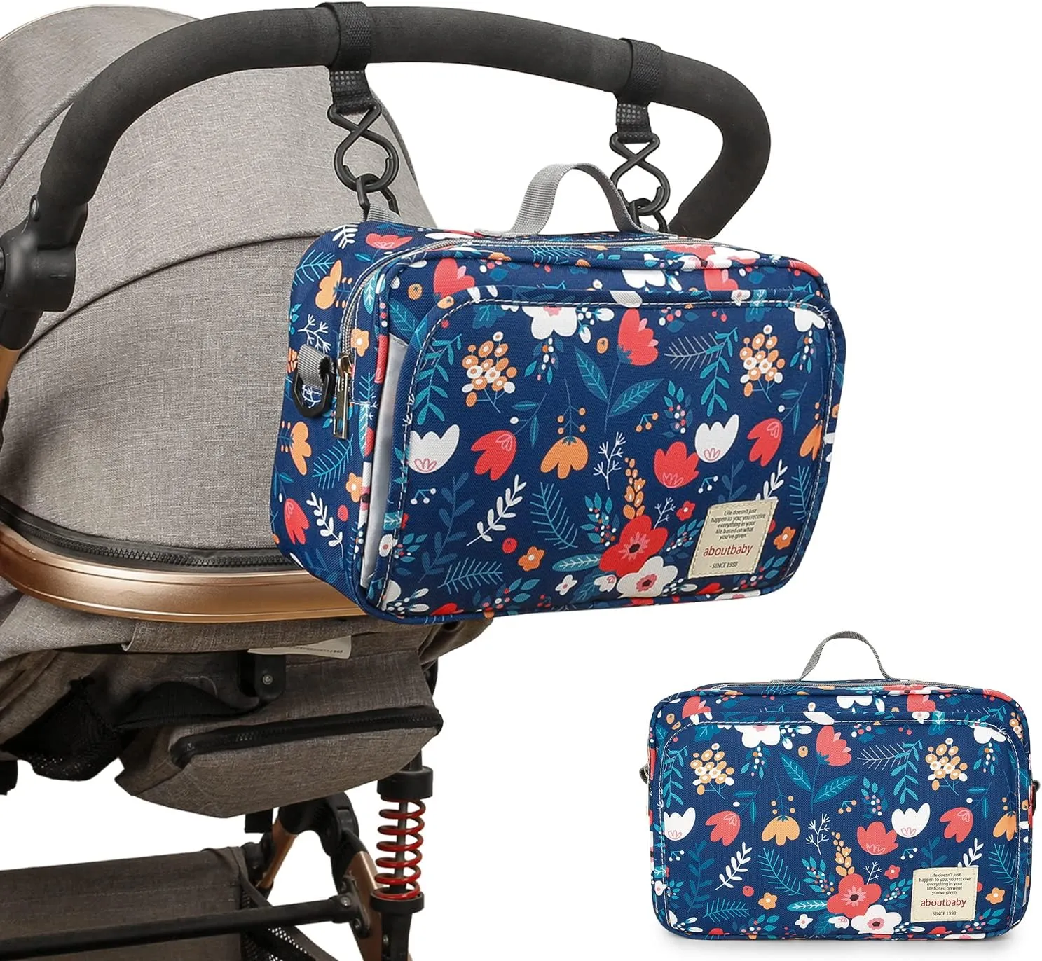 MOMIGO Baby Diaper Caddy Bag - Diaper Caddy Tote Baby Stroller Bag Nursery Storage Bin for Diapers, Wipes & Toys Mini Diaper Bag for Outdoor (Blue Flower