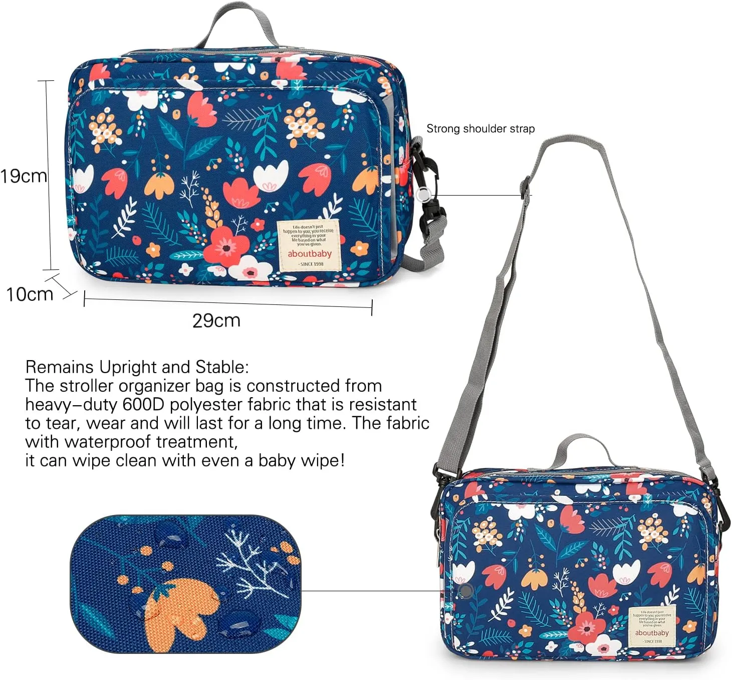 MOMIGO Baby Diaper Caddy Bag - Diaper Caddy Tote Baby Stroller Bag Nursery Storage Bin for Diapers, Wipes & Toys Mini Diaper Bag for Outdoor (Blue Flower