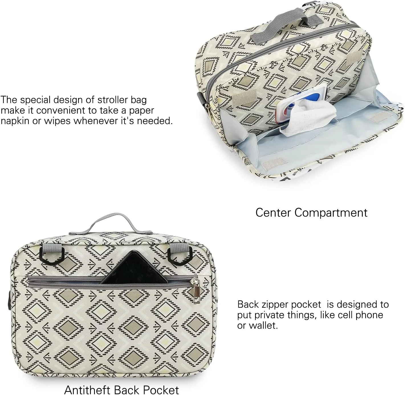 MOMIGO Baby Diaper Caddy Bag - Diaper Caddy Tote Baby Stroller Bag Nursery Storage Bin for Diapers, Wipes & Toys Mini Diaper Bag for Outdoor (Square)