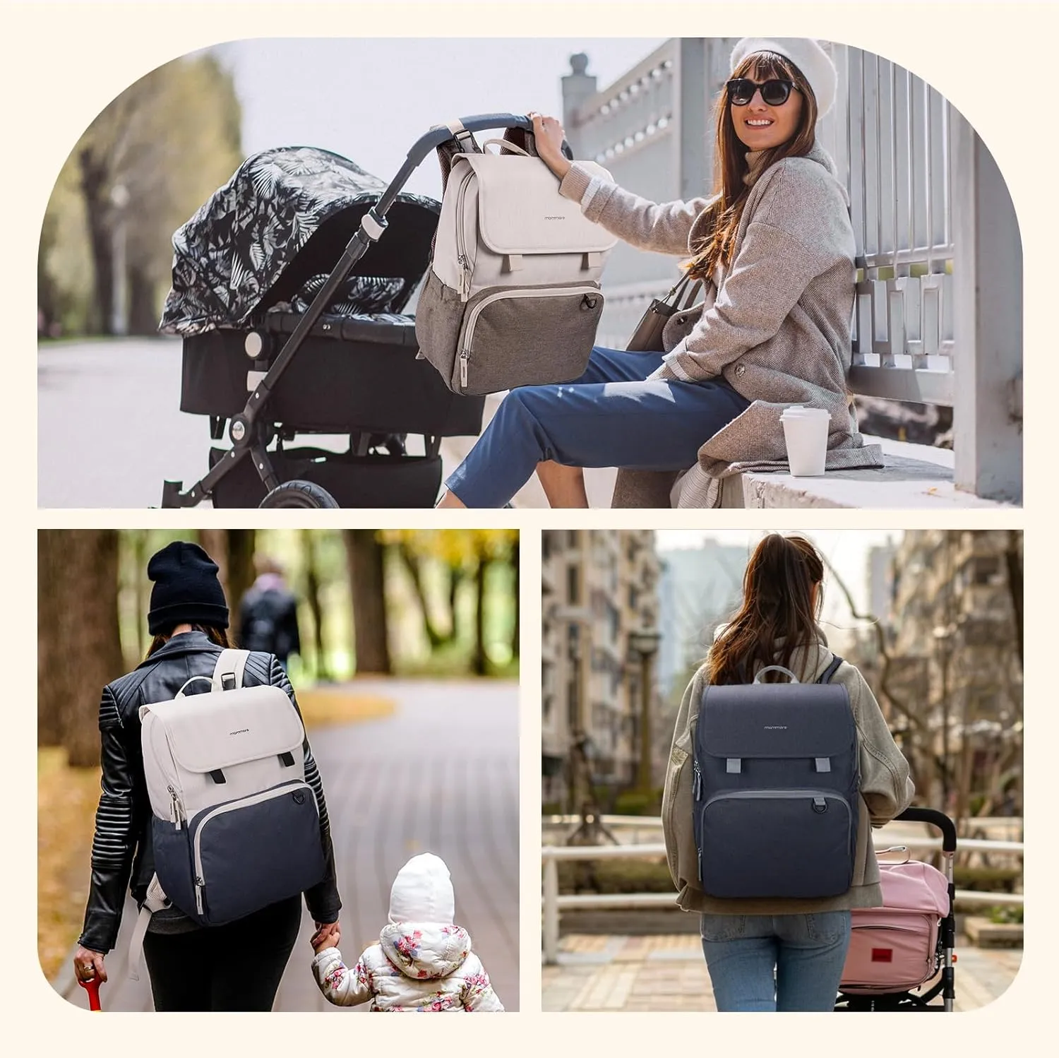 mommore Diaper Bag Backpack Unisex Baby Bag Large Diaper Bag with Changing Pad, Insulated Pockets, Stroller Buckles, Durable Travel Backpack with Luggage Strap