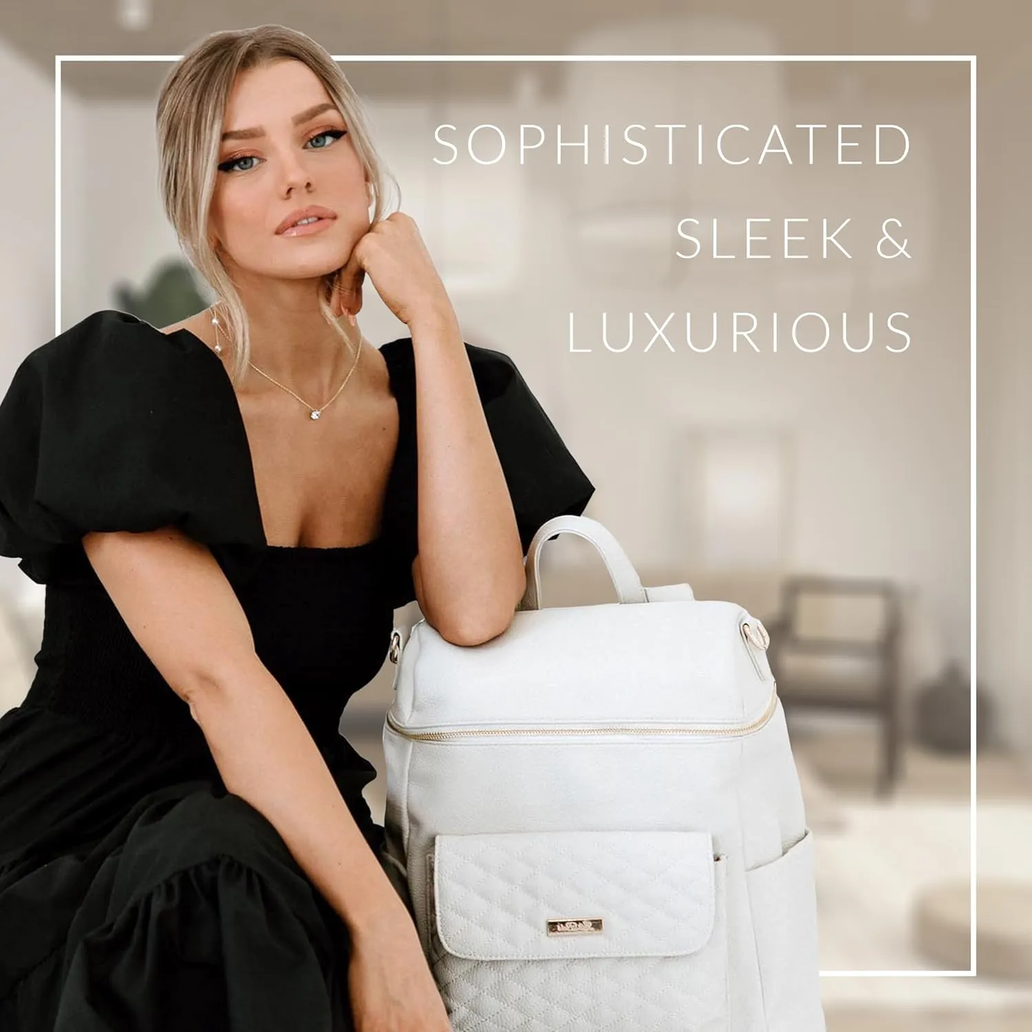Monaco Large Diaper Bag Backpack by Luli Bebe - Designer Modern Vegan Leather Stylish Baby Diaper Bag for Mom, Multipurpose, Roomy, with Changing Pad and stroller straps (Ebony Black)