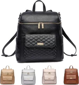 Monaco Large Diaper Bag Backpack by Luli Bebe - Designer Modern Vegan Leather Stylish Baby Diaper Bag for Mom, Multipurpose, Roomy, with Changing Pad and stroller straps (Ebony Black)