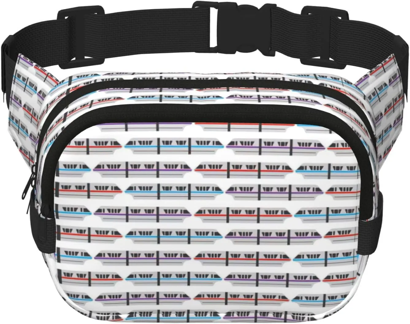 Monorail Train Print Square Double Layer functionality Waist Bag Unisex Crossbody Pack Travel Workout