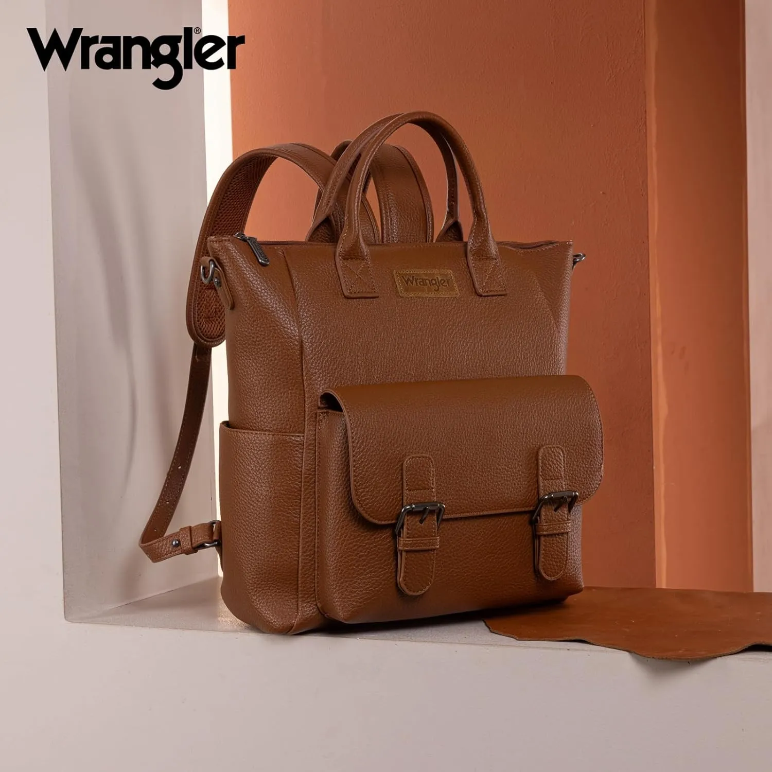 Montana West Wrangler Women's Convertible Backpack Purse Anti-Theft Brown Backpack with Adjustable Crossbody Shoulder Strap for Work Travel