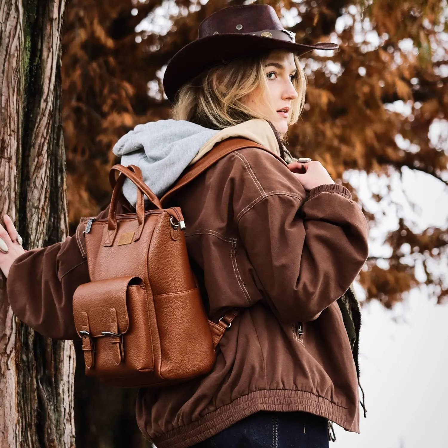 Montana West Wrangler Women's Convertible Backpack Purse Anti-Theft Brown Backpack with Adjustable Crossbody Shoulder Strap for Work Travel