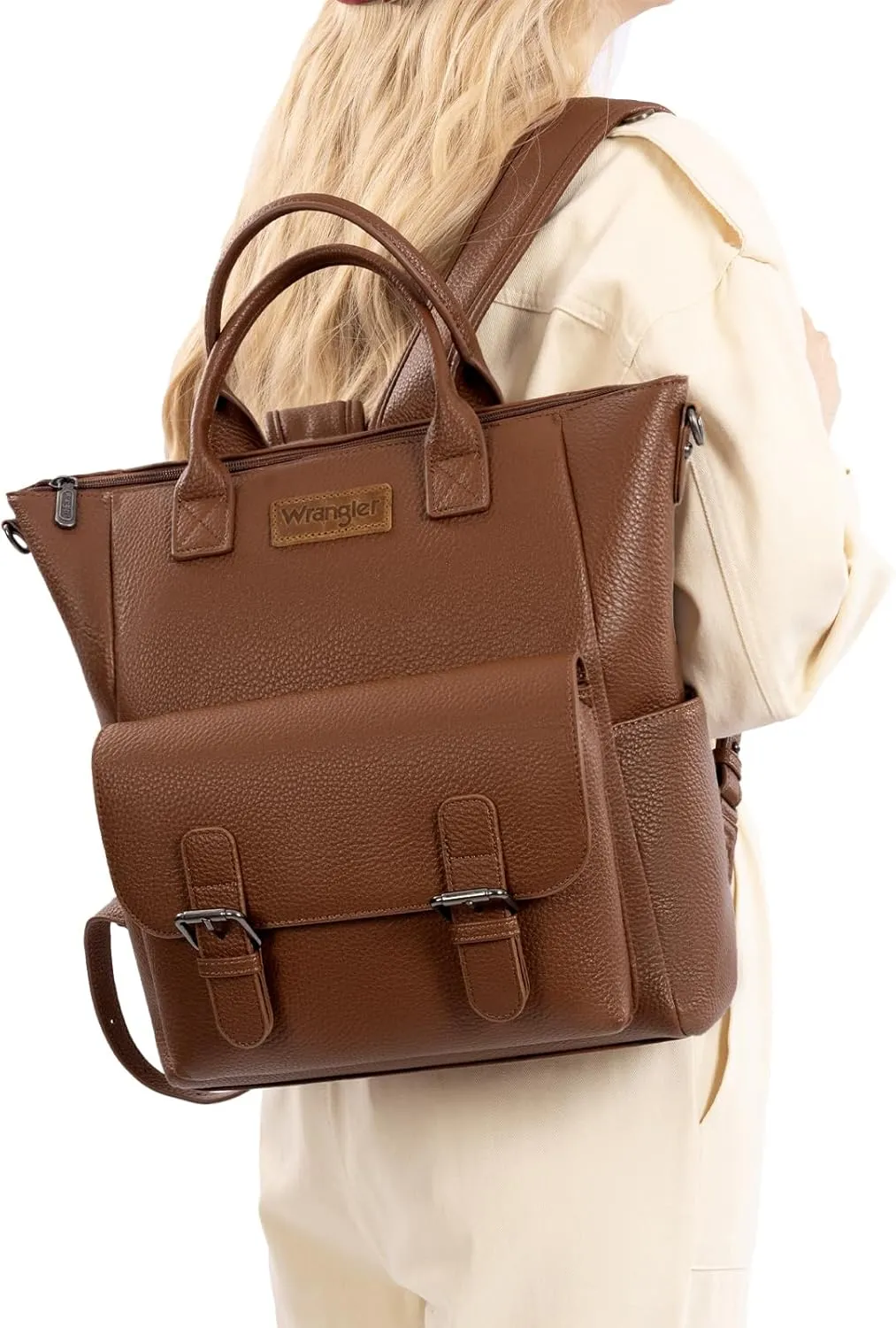 Montana West Wrangler Women's Convertible Backpack Purse Anti-Theft Brown Backpack with Adjustable Crossbody Shoulder Strap for Work Travel