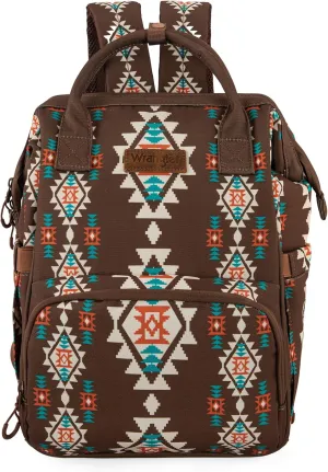 Montana West x Wrangler Diaper Bag Backpack Aztec Travel Backpack Purses Western Multi-Function Baby Bags for Mom with Waterproof Insulated Pockets