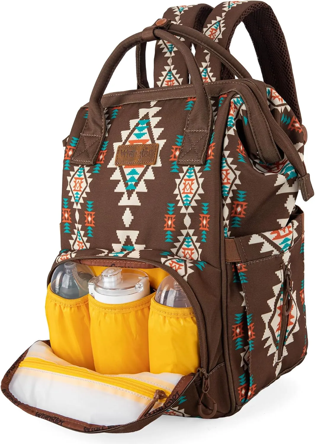 Montana West x Wrangler Diaper Bag Backpack Aztec Travel Backpack Purses Western Multi-Function Baby Bags for Mom with Waterproof Insulated Pockets