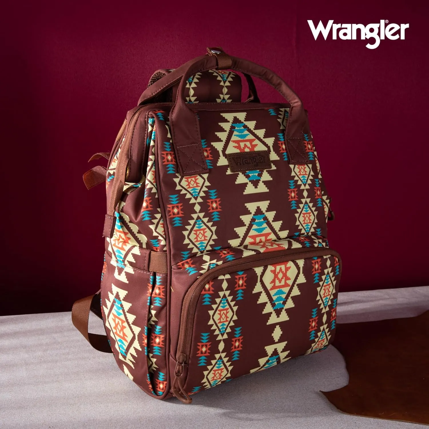 Montana West x Wrangler Diaper Bag Backpack Aztec Travel Backpack Purses Western Multi-Function Baby Bags for Mom with Waterproof Insulated Pockets