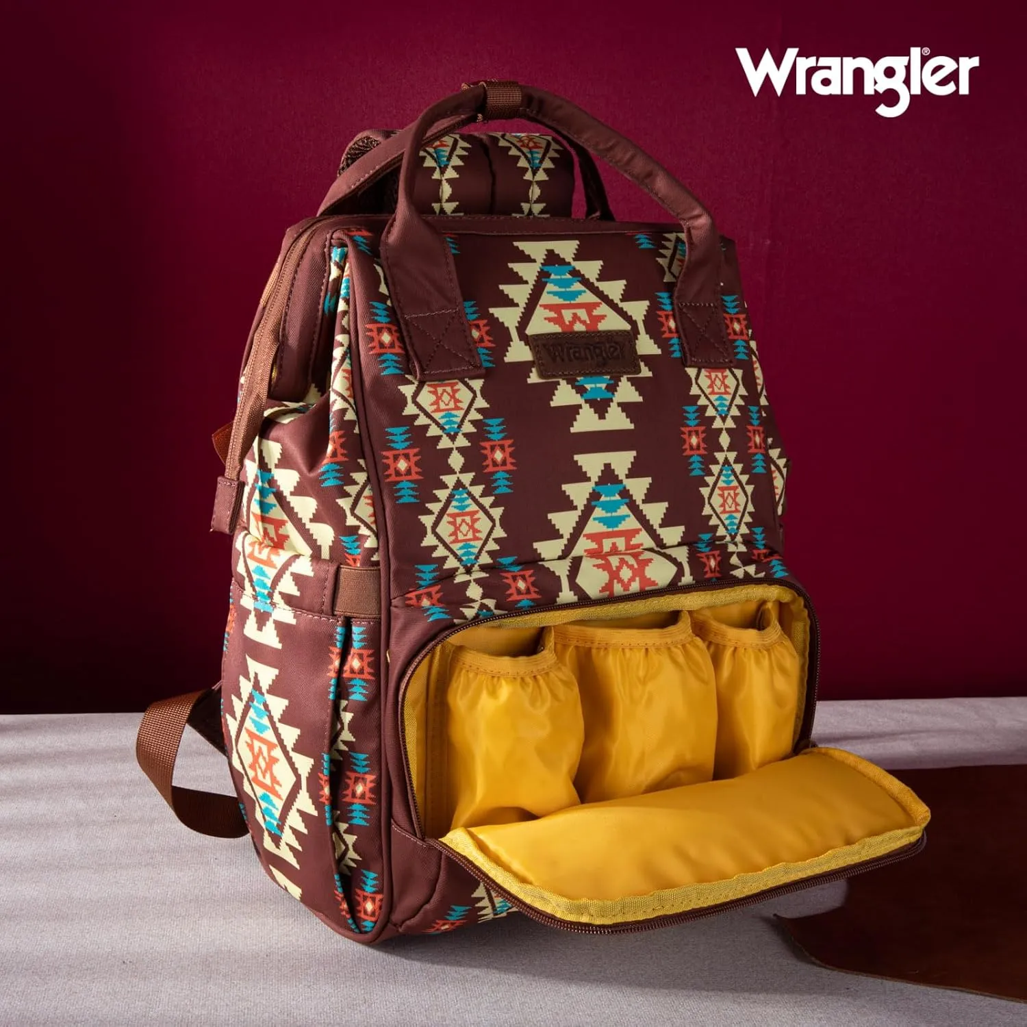 Montana West x Wrangler Diaper Bag Backpack Aztec Travel Backpack Purses Western Multi-Function Baby Bags for Mom with Waterproof Insulated Pockets