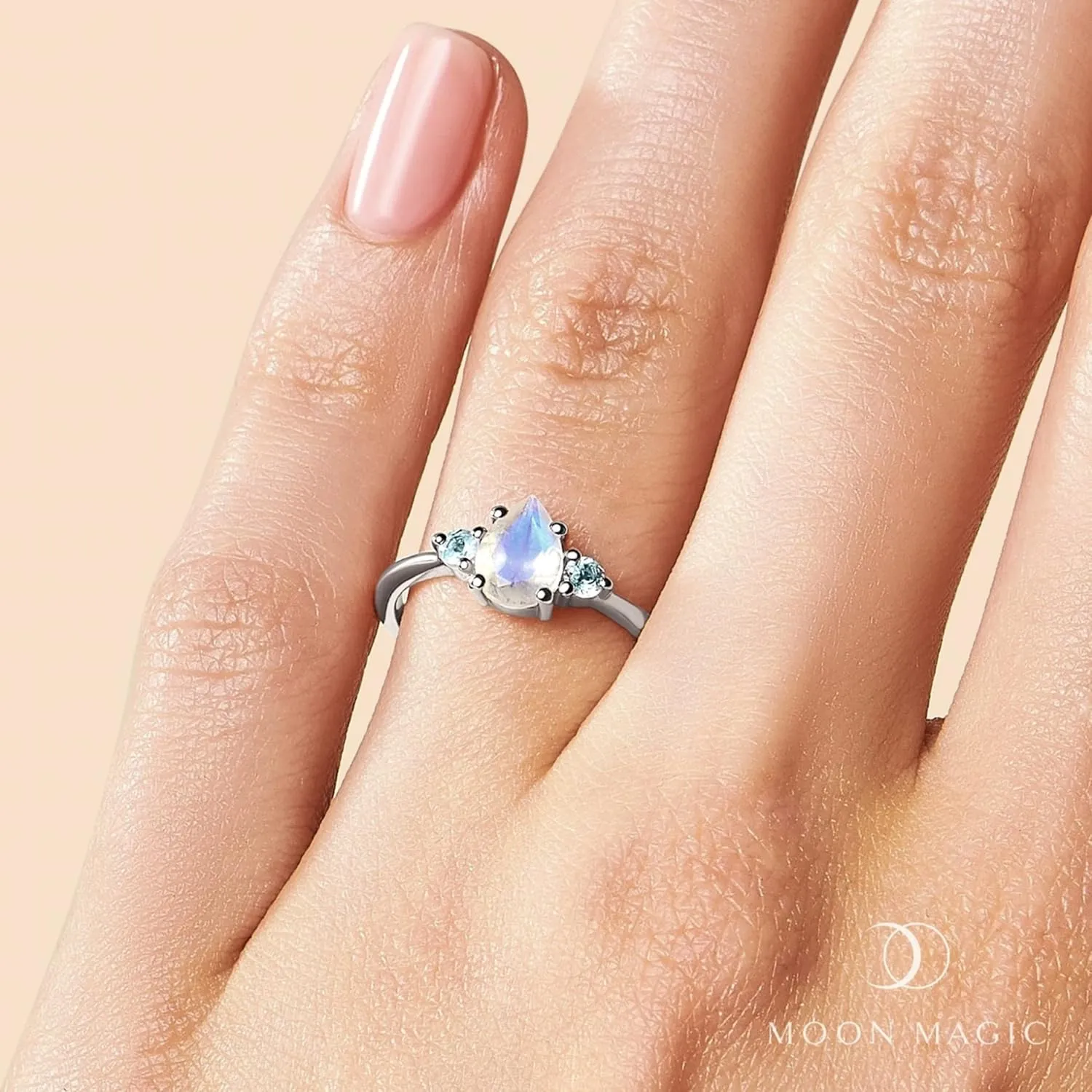 Moon Magic - Authentic Rainbow Moonstone, Ruby, Garnet, Rose Quartz, Obsidian, Amethyst, Multi Color Rings/Real 925 Sterling Silver - 18k Rose Yellow Gold Birthstone Rings for Women/Genuine Gemstones