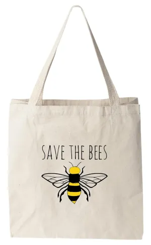 Moonlight Makers, Save The Bees, 100% Cotton Canvas, Natural Tote Bag, Full-Color Tote, Funny Design
