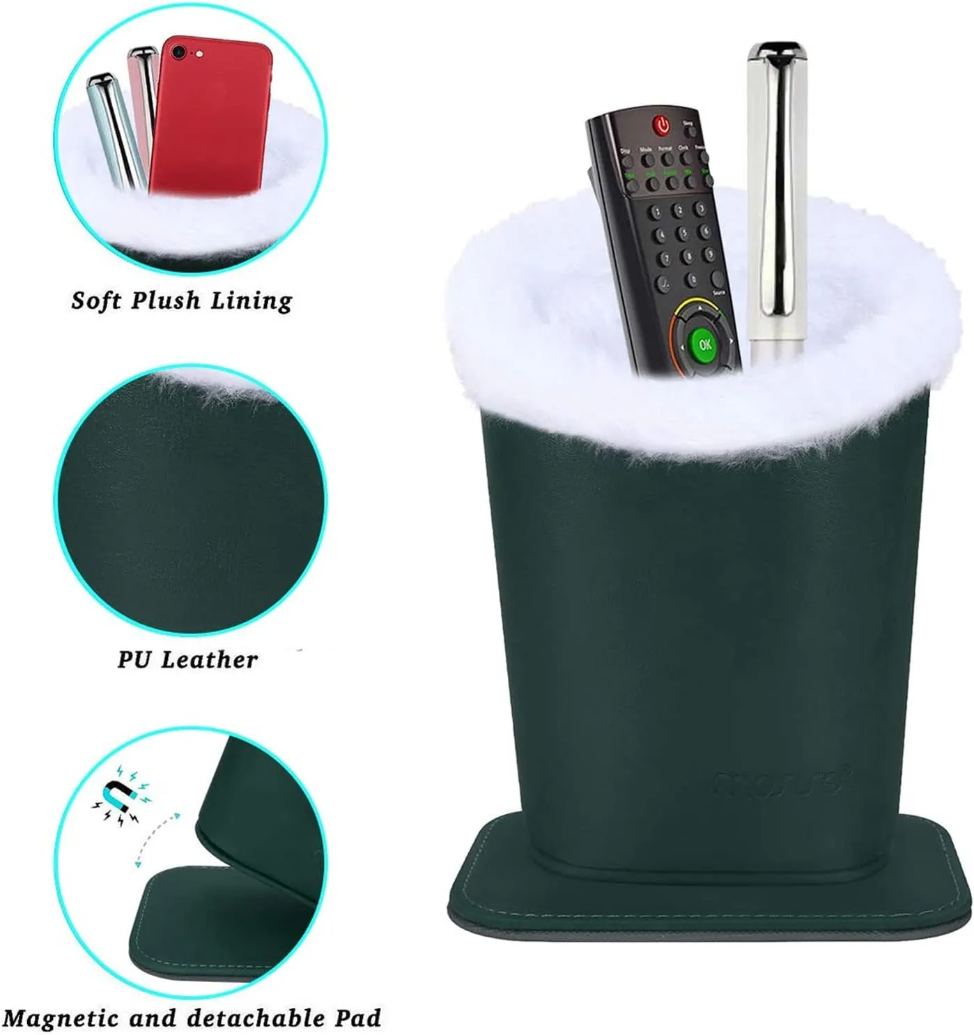MOSISO Eyeglasses Holder, Plush Lined PU Leather Stand Case with Magnetic Base