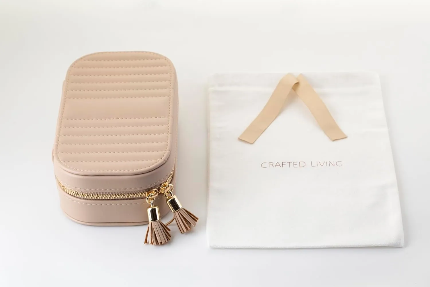 Mothers Day Gift Beige Elegant Oval Jewelry Travel Case | Zip-Closure Jewelry Box with Mirror, Slots for Pendants, Bracelets, Rings & Earrings, Complimentary Dust Bag