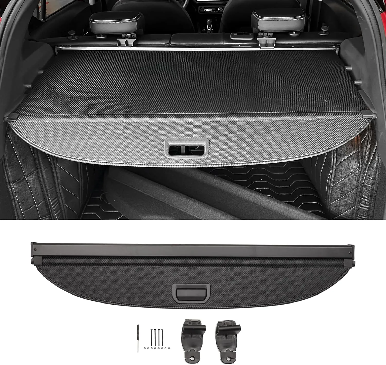 Motoforti Car Trunk Retractable Cargo Cover for Nissan Kicks 2018-2024 Rear Trunk Parcel Shelf Luggage Security Shield Shade, Canvas, Carbon Fiber Black