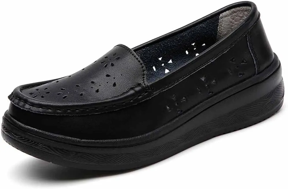 MSYINGL Women's Nursing Shoes,Waterproof Slip-Resistant Healthcare Restaurant Hospital Work Teacher Lightweight Leather Loafers