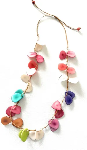 Multi color tagua necklace, Long adjustable, organic jewelry TAG746