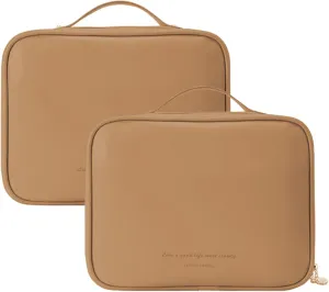 Multi-Compartment Toiletry Cosmetics Bag, Portable & Large Capacity Makeup Bag with Compartments, multi compartment toiletry Bag for Travel (Brown*2)