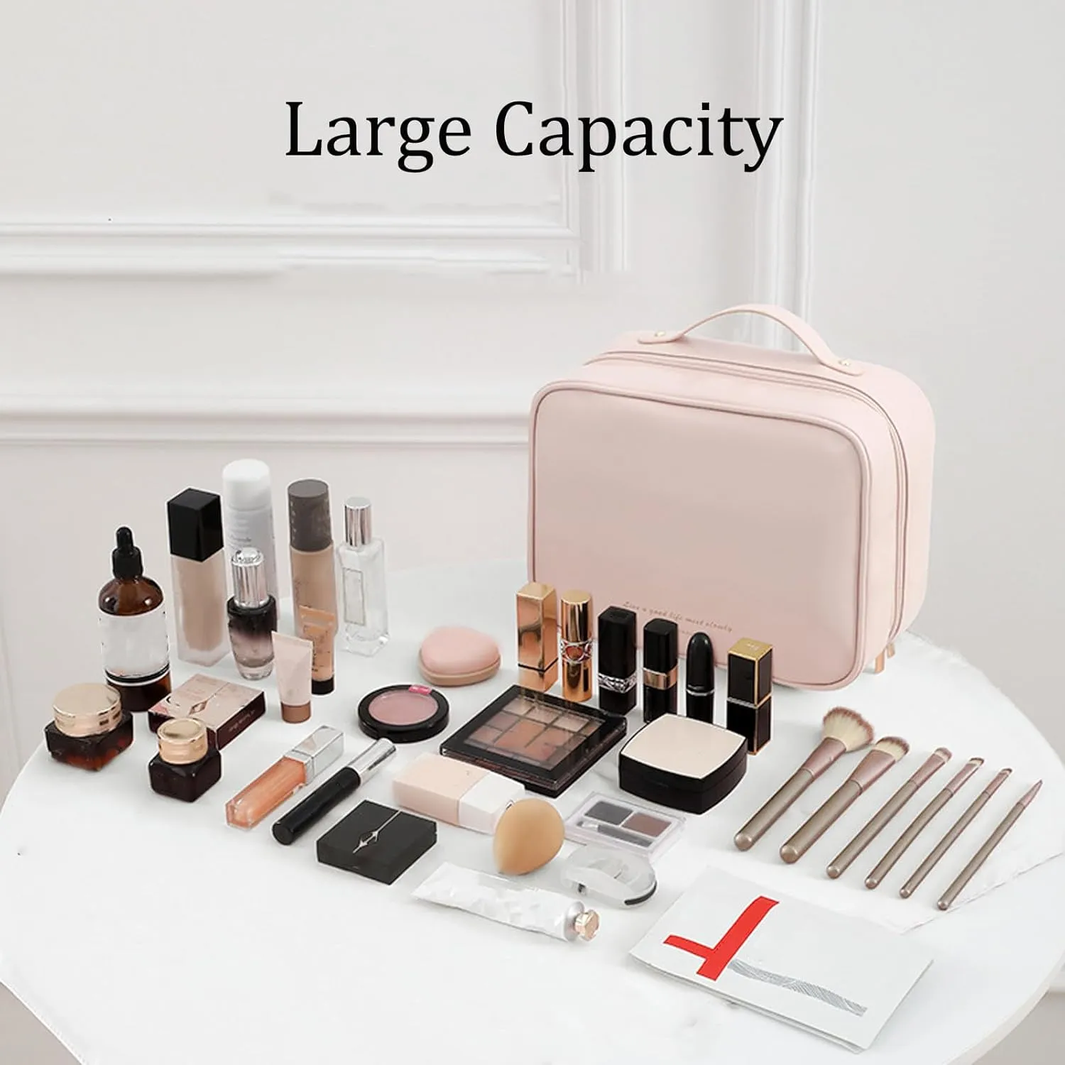 Multi-Compartment Toiletry Cosmetics Bag, Portable & Large Capacity Makeup Bag with Compartments, multi compartment toiletry Bag for Travel (Brown*2)