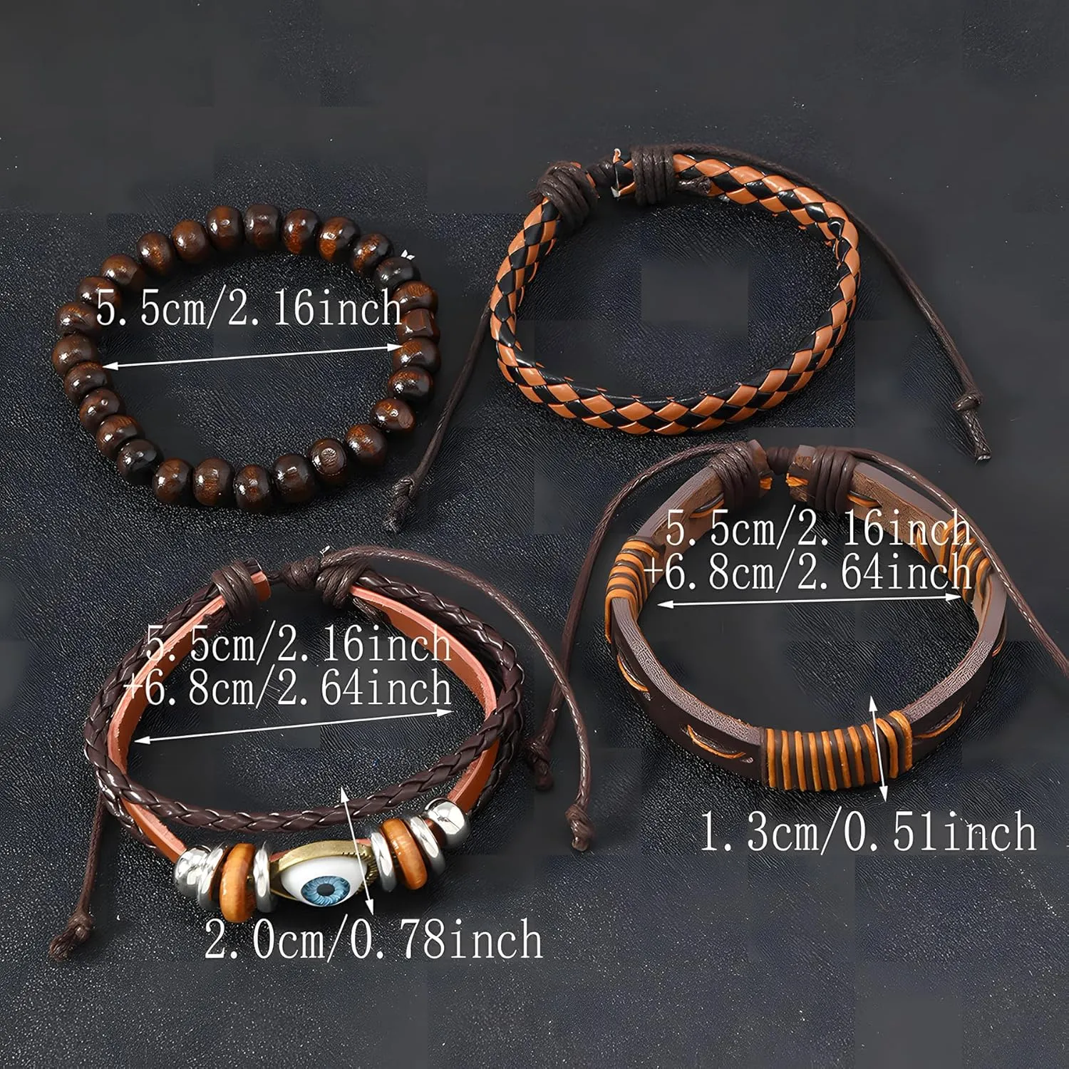 Multi-Layer Leather Bracelets, Mens Braided Vintage Religious Retro Patterns Evil Eye Beads Tree of Life Boho Charms Women Cuff Bracelet Anniversary Birthday Christmas Jewelry Gifts Pcs of 4