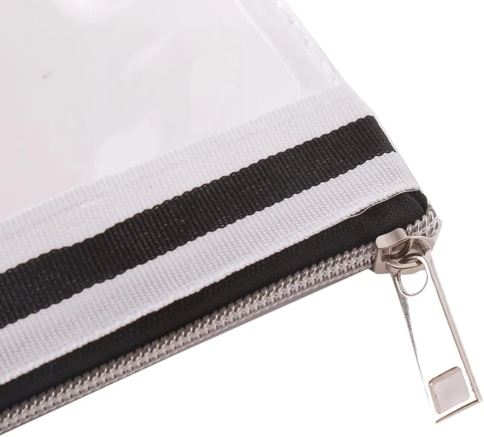 Multi-purpose Waterproof Clear Vinyl Zippered Toiletry Cosmetics Makeup Pouch With French Tape 4-pack