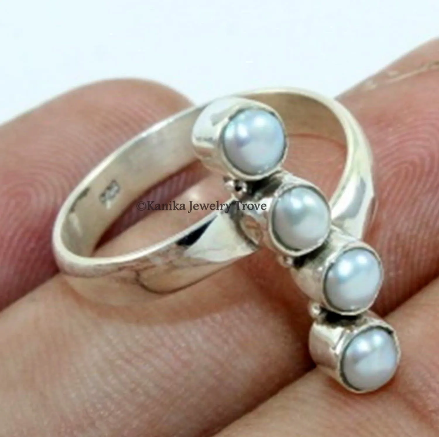 Multi Stone Freshwater Pearl 925 Sterling Silver Twisted Bezel June Birthstone Fancy Ring Mother's Day Gift (freshwater pearl, Size 7.5)