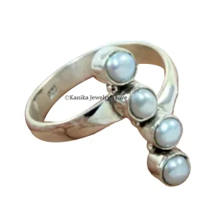 Multi Stone Freshwater Pearl 925 Sterling Silver Twisted Bezel June Birthstone Fancy Ring Mother's Day Gift (freshwater pearl, Size 7.5)