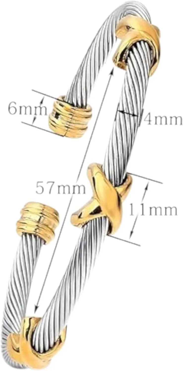 Multi Twisted Cable Wire Cross Bracelet For Women Men Classic Stainless Steel Fashion Stackable OPen Bangle Open Cuff Bangles Vintage Jewelry