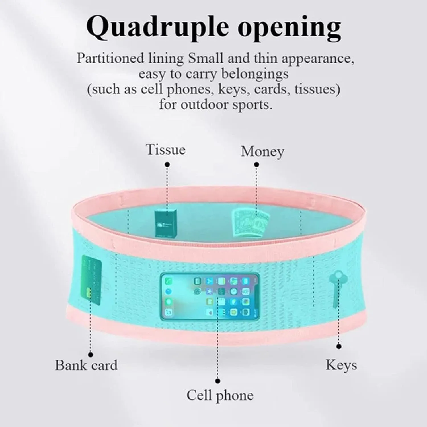 Multifunctional Knit Breathable Concealed Waist Bag - Adjustable Running Belt, Universal Running Waist Pack with Large Capacity, Running Waist Packs for Women Men Outdoor Activities (Pink, S)