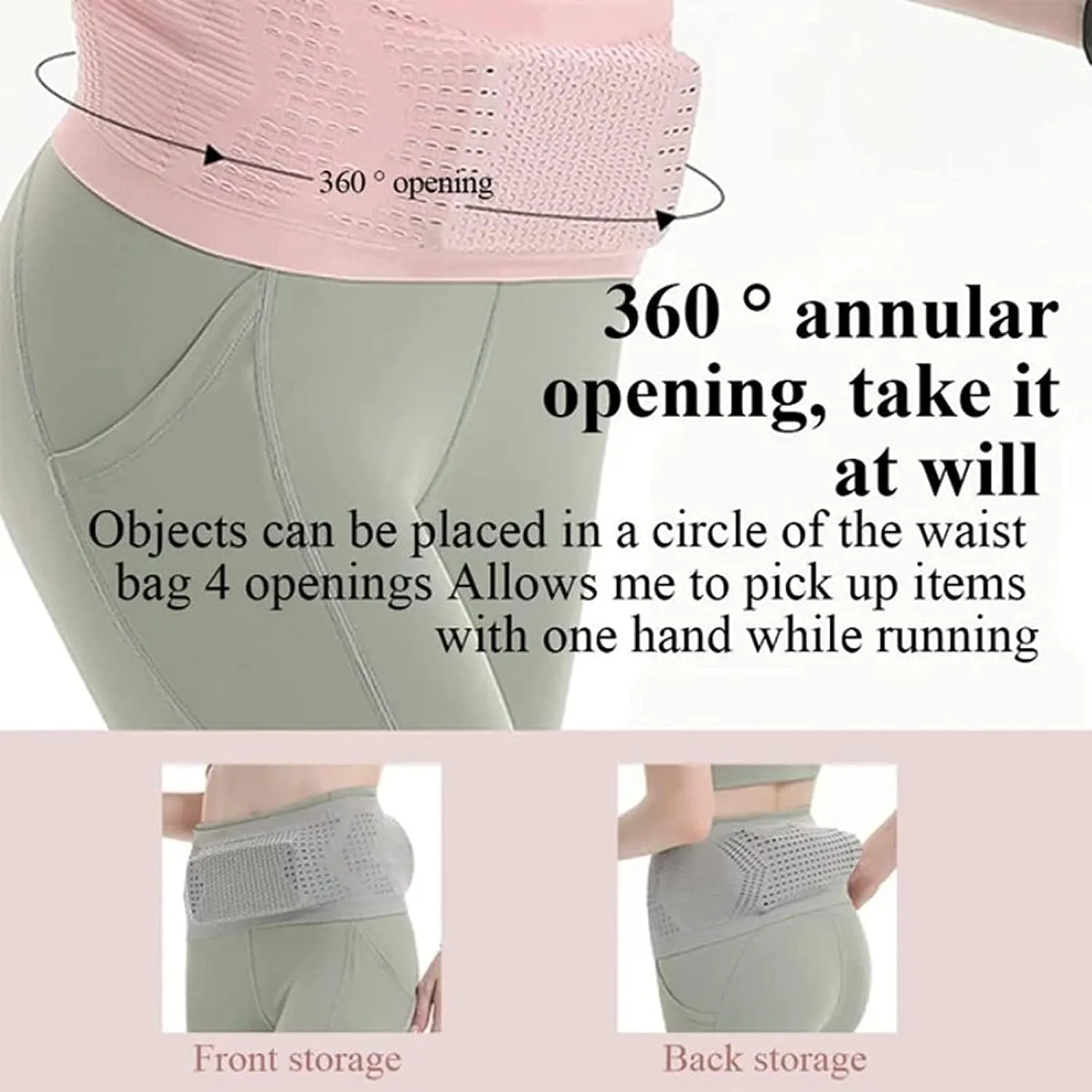 Multifunctional Knit Breathable Concealed Waist Bag - Adjustable Running Belt, Universal Running Waist Pack with Large Capacity, Running Waist Packs for Women Men Outdoor Activities (Pink, S)