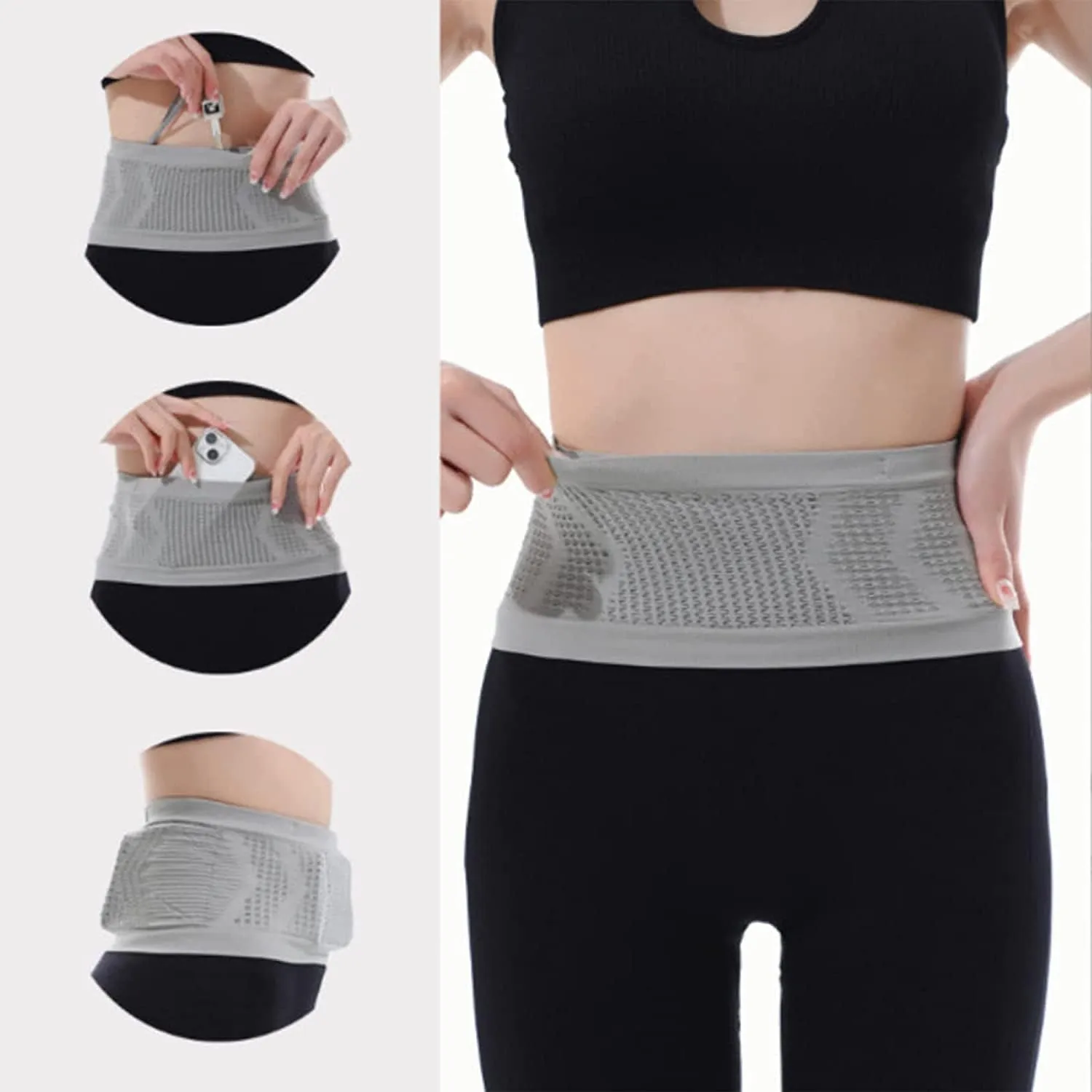 Multifunctional Knit Breathable Concealed Waist Bag - Adjustable Running Belt, Universal Running Waist Pack with Large Capacity, Running Waist Packs for Women Men Outdoor Activities (Pink, S)